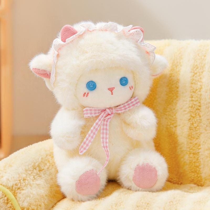 20cm Sitting Sweet Lamb Sheep Doll Plush Toy Stuffed Pink Blue Cartoon Grassland Animal Plushie Girlfriend Gift