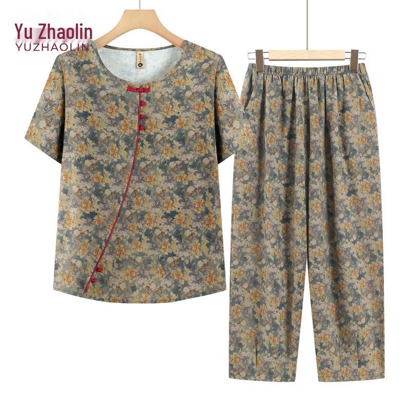 YUZHAOLIN Women s Floral Short-Sleeve Two-Piece Set 3XL