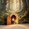 Lightweight Flat Fairy House Opening Door with Hidden Gnome Scene Miniature Wooden Wall Decor Realistic Reading 2D Scene Hinged for Baseboard,