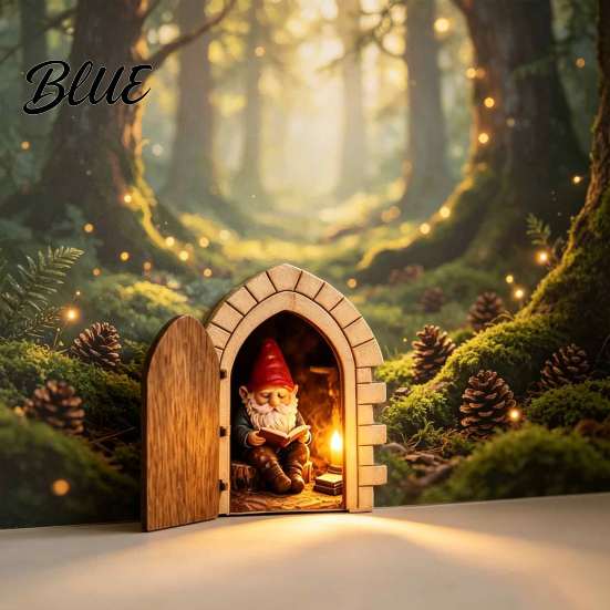 Lightweight Flat Fairy House Opening Door with Hidden Gnome Scene Miniature Wooden Wall Decor Realistic Reading 2D Scene Hinged for Baseboard,