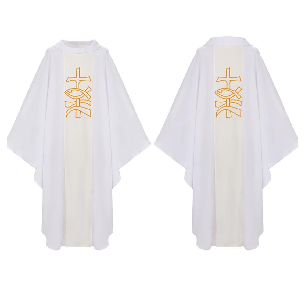Priest Costume Robe Catholic Church Religion Christ Pastor Clergy Men Cape Robe Mass Vestments Printed Robe Halloween Costumes