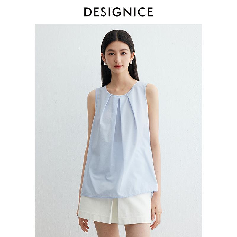 Minimalist round neck shirt, loose and elegant sleeveless shirt