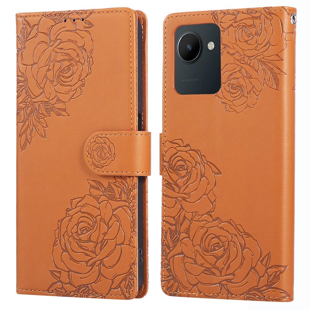 For Realme C30 4G/C30s 4G Case Rose Flower PU Leather Wallet Phone Cover with 3 Card Slots