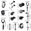 1/16 Pairs Black Punk Stainless Steel Women Men Hoop Earrings Small Trendy Round Cross Pendants Jewelry Accessories Earrings