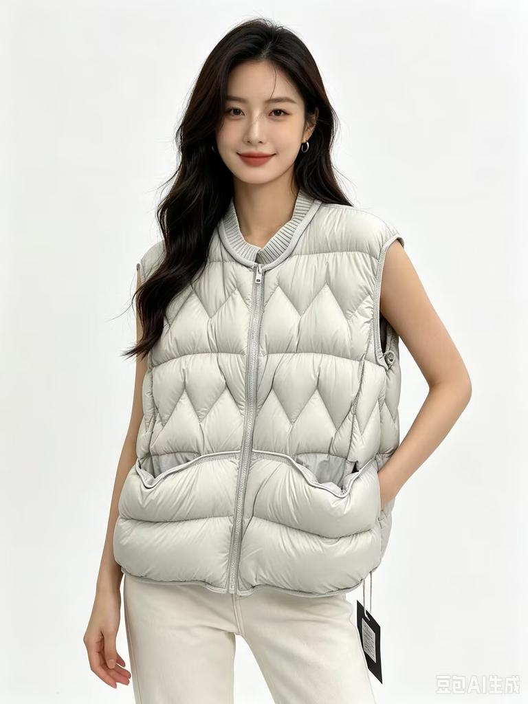 White duck down jacket, vest, women's short high-end sense outer wear vest, vest, fashionable loose warm jacket tide