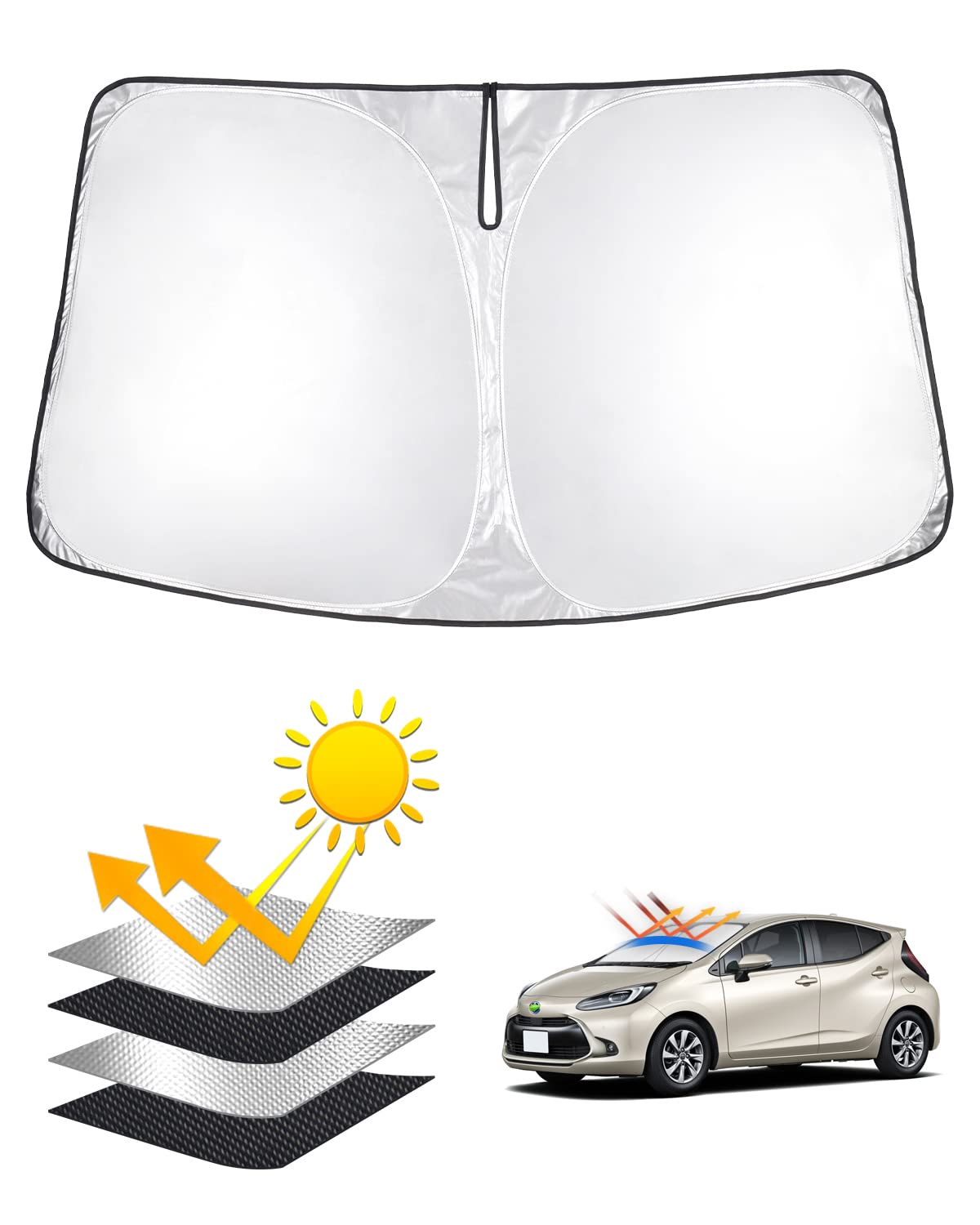 

AUTO SPEC Sunshade for Toyota Aqua MX Series Blackout Front Specific Design for New Models 2021 UV Sun Heat Easy Installation and Includes Storage