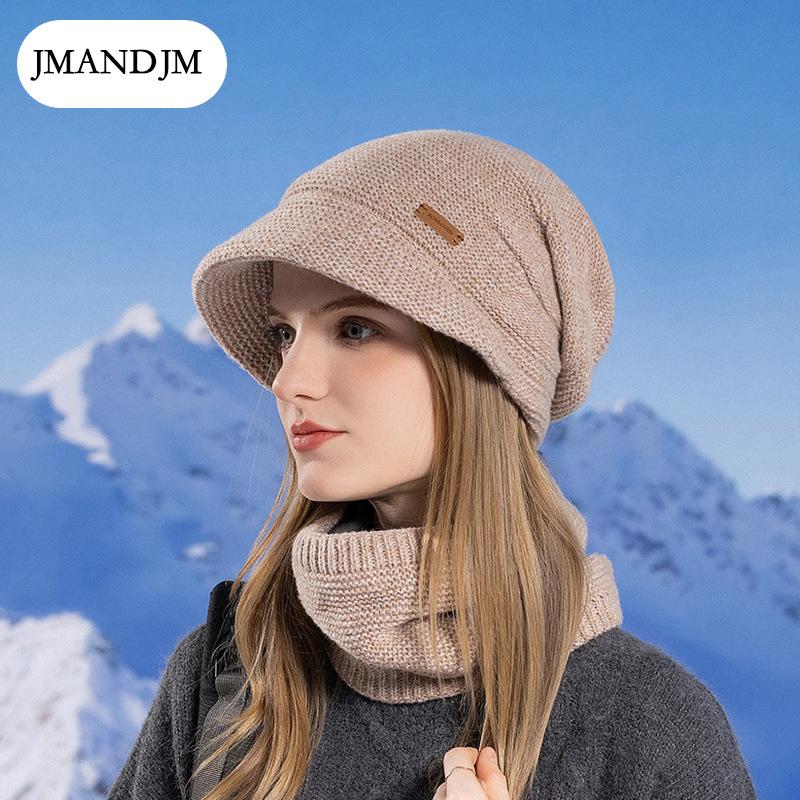 Zimowy kapelusz, zestaw szalika, aksamitny, wiatroodporny i ciepły kapelusz dzianinowy, kapelusz damski z rondem, ochrona uszu, wełniany kapelusz.