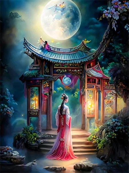 

Китайская Древняя Женщина Лунный Пейзаж Постеры и Принт Абстрактная Холст Живопись Настенное Искусство Фэнтези Картины Гостиная Домашний Декор 8X12inch 20x30cm