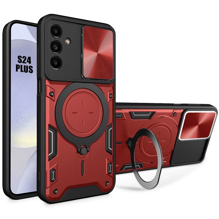 Coque de protection - BOOLING - Samsung Galaxy S24 Plus - Rouge - Antichoc - Avec support anneau