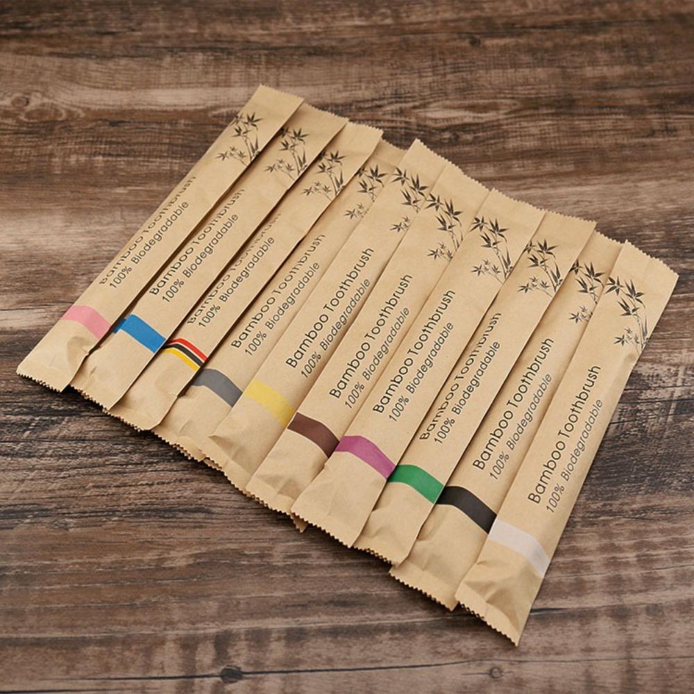 10pcs Natural Wooden Tooth Brush Soft Bristle Tip Adults Oral Care for Home Travel Hotel