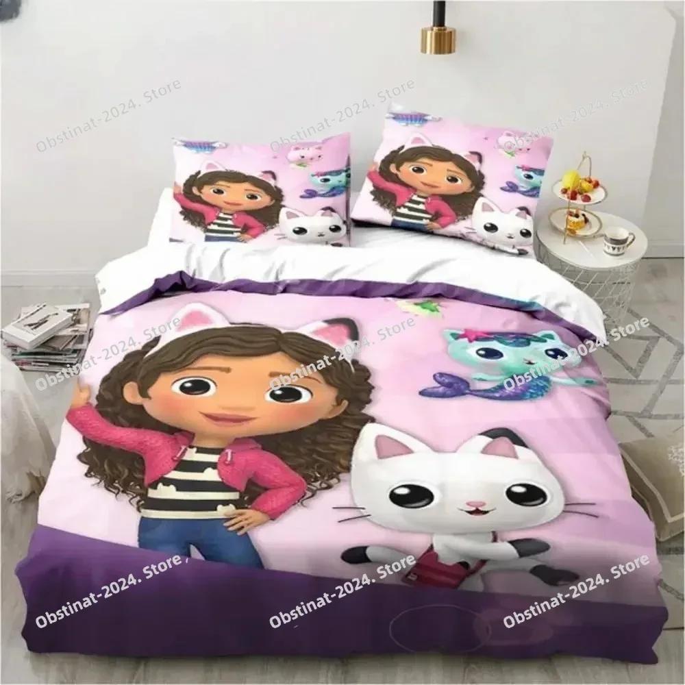 Gabby's Dollhouse Cute Kawaii 3D Bedding Set Printed Single Comforter Quilt Bed Cover Pillow Case 3 Pieces Sets Kids Adult Size