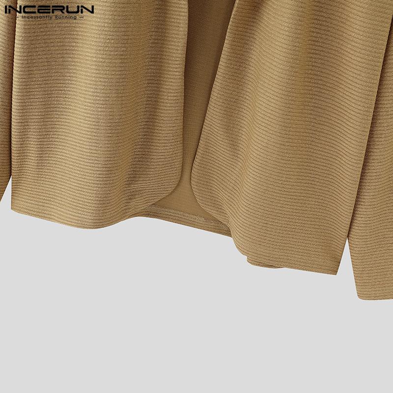 INCERUN Oversized Men Long Sleeve Knitted Open Front Cardigan