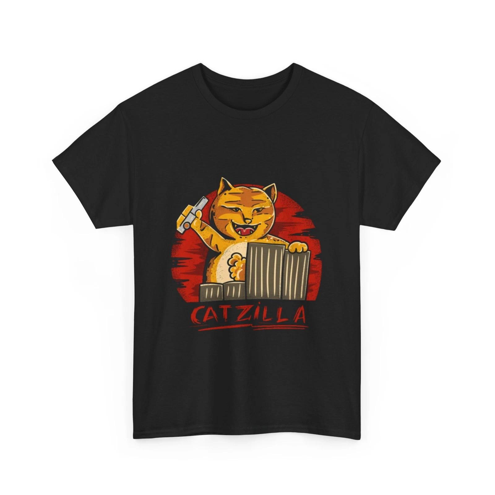 Catzilla Tshirt | Catzilla Shirt | Catzilla T-shirt | Funny Black Cat Shirt L S
