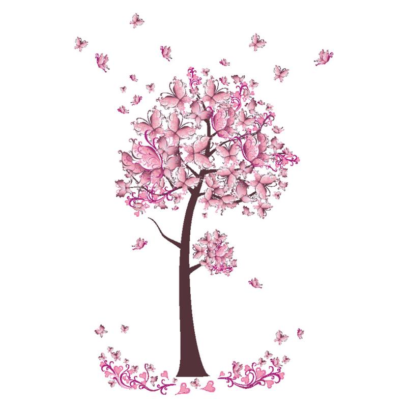 Avtagbar Elegant Fjäril Blomma Träd Väggklistermärke Dekal Rumsinredning Väggmålning