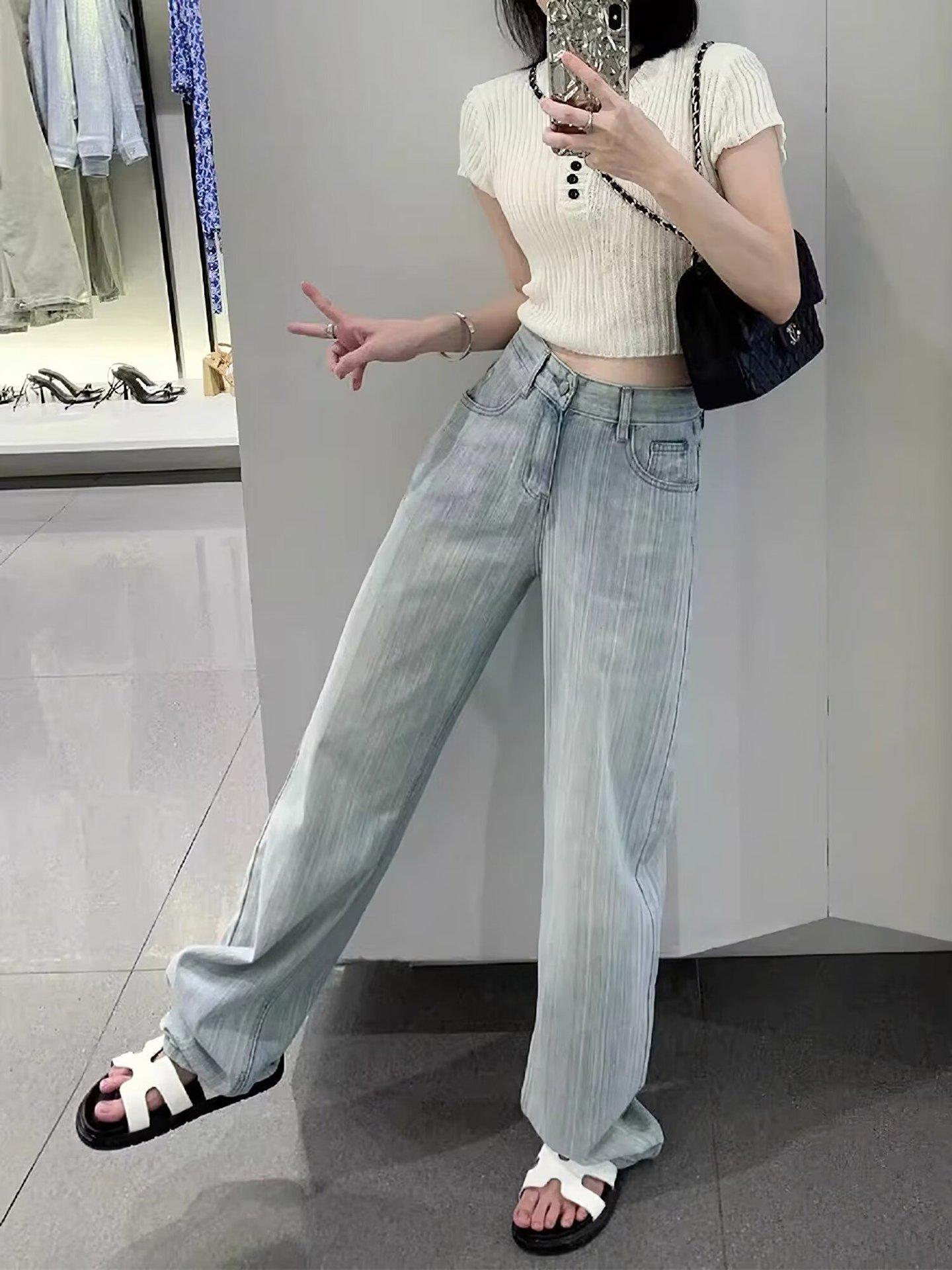 

Women s High Waist Light Blue Vintage Loose Straight Leg Jeans - Autumn Slimming Floor-Length Pants L
