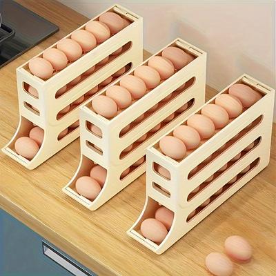 4-Tier Slide-Out Egg Dispenser - Automatic Rolling Egg Holder For Refrigerator Side Door & Kitchen Countertop Storage