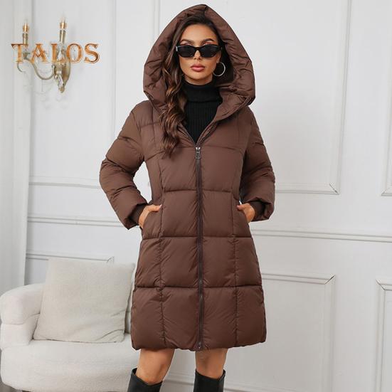 Damska kurtka zimowa z kapturem, gruba, ocieplana, puchowa, wąska talia, zapięcie na zamek błyskawiczny, średniej długości, wiatroszczelna, zimowa, bawełniana kurtka