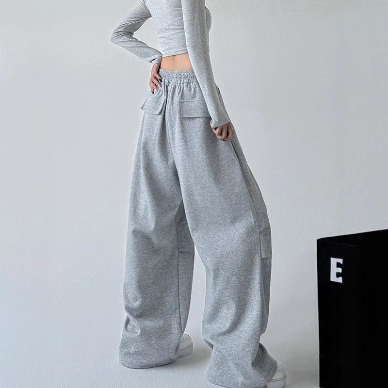 Pantaloni della tuta a gamba larga Harajuku da donna Streetwear Larghi Oversize Grigio Pantaloni sportivi Vita alta Coulisse Casual Jogger Pantaloni