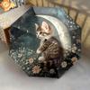 1 PC Automatic Folding Umbrella - Kitten and Moon Night Pattern, Portable & Foldable Design with 8 Ribs, Christmas Birthday Gifts