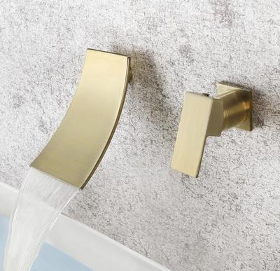 Wasserfall Beckenarmatur Wandmontage Einhebel-Heiß- und Kaltmischer Armatur Badezimmer Einbau-Beckenarmatur Messing Gold