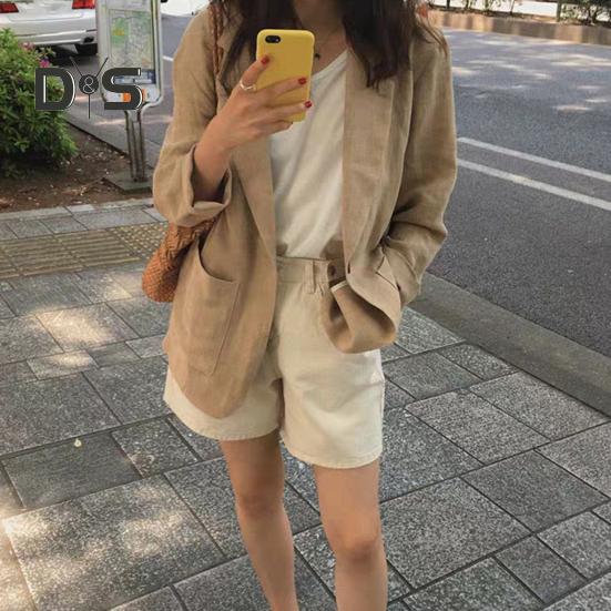Women's Casual One Button Cotton Linen Blazer Long Sleeve Suit Coat Casual OL Work Blazer Jacket for Spring Summer