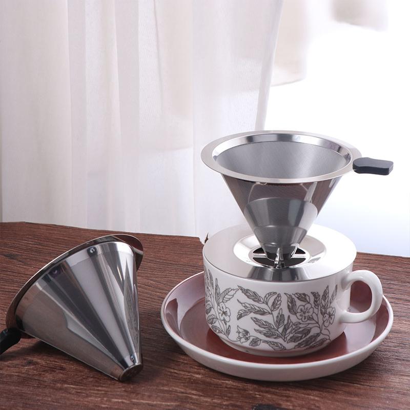 Stainless Steel Pour Over Coffee Filter, Reusable Fine Mesh Cone Dripper, Paperless Coffee Strainer For Home Office Brewing