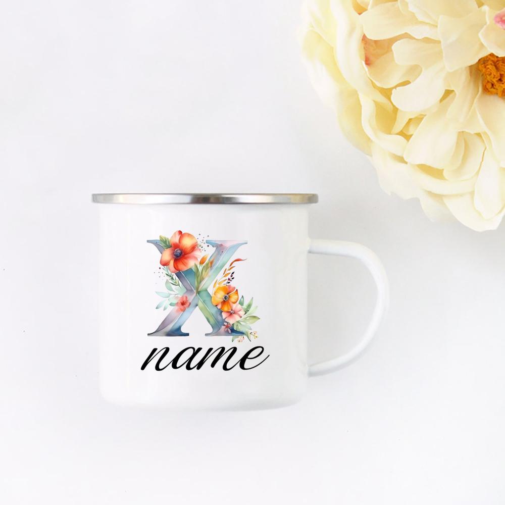 Personalisierte Blumige Initialen Namensbecher Benutzerdefinierter Name Tee Kaffee Heiße Schokolade Tasse Braut Brautjungfer Muttertag Geschenk für Sie