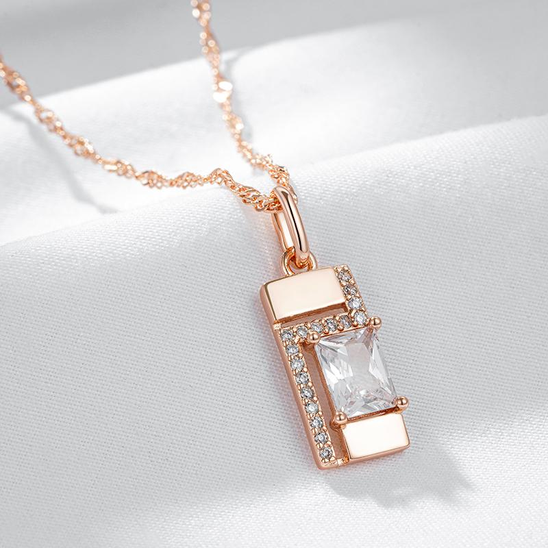 Classic Square Pendant Necklace For Women  Rose Gold Color With Natural Zircon Accessories Simple Pendant Daily Jewelry