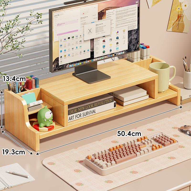Desktop Monitor Stand with Drawer and Storage Shelf