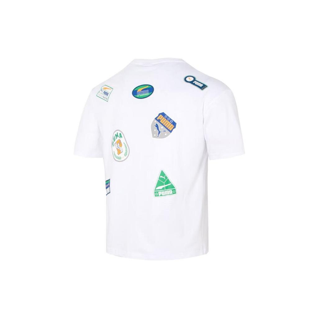 Puma American Vintage Logo Print Round Neck Pullover Short Sleeve T-Shirt With Drop Shoulders Unisex Tops White 623249-02