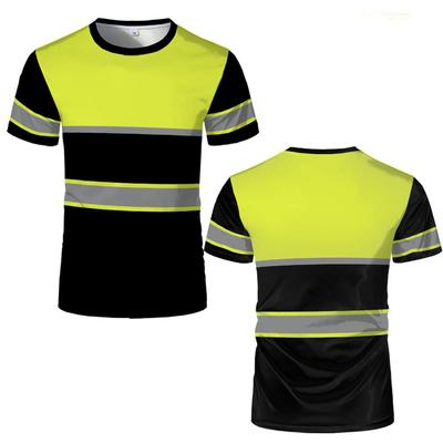 Jednoduché bezpečnostné pracovné tričká Stripe Letné ležérne tričká s krátkym rukávom s 3D potlačou s okrúhlym výstrihom Módne vonkajšie nadrozmerné tričká Topy
