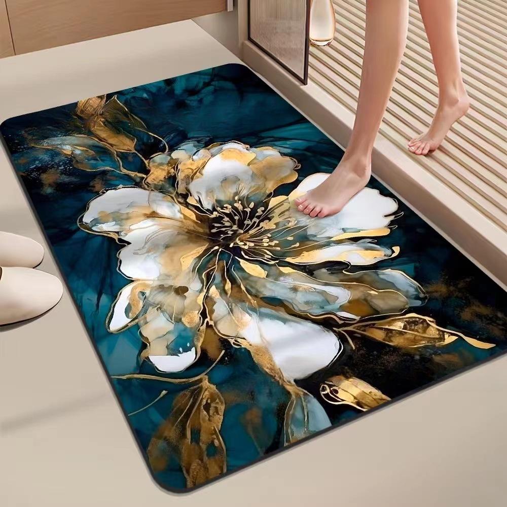 Flower Printing Bathroom Thickening Mat Bath Non-slip Carpets In Wash Basin Bathtub Side Floor Rug Shower Room Doormat Memory Foam 3D Pad