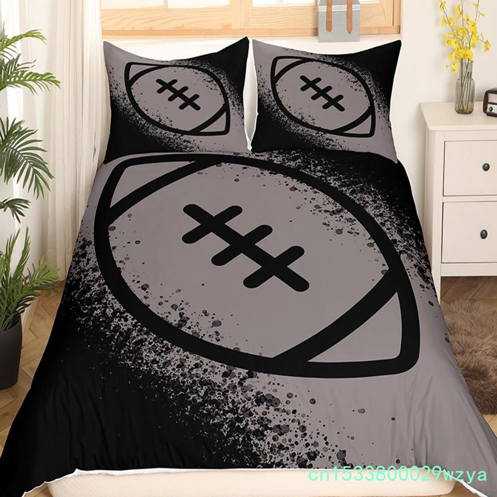 Boys Rugby Sports Duvet Cover Queen Football Bedding Set Ball Sport Comforter Cover Black Tie Dye Quilt Cover With 2 Pillowcases