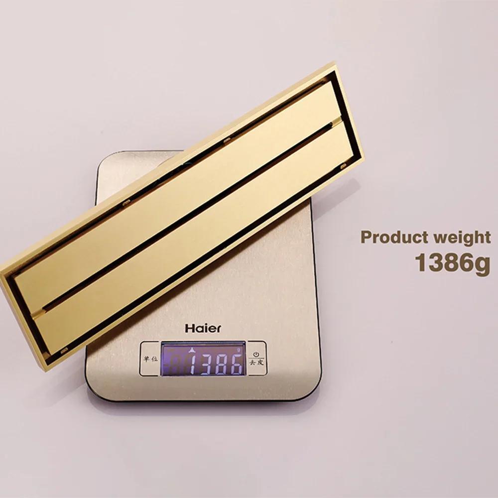 Home Improvement Bathroom Renovation Accessories Rectangular Floor Drains Gold Electroplated Size 300X82MM Hidden Installation