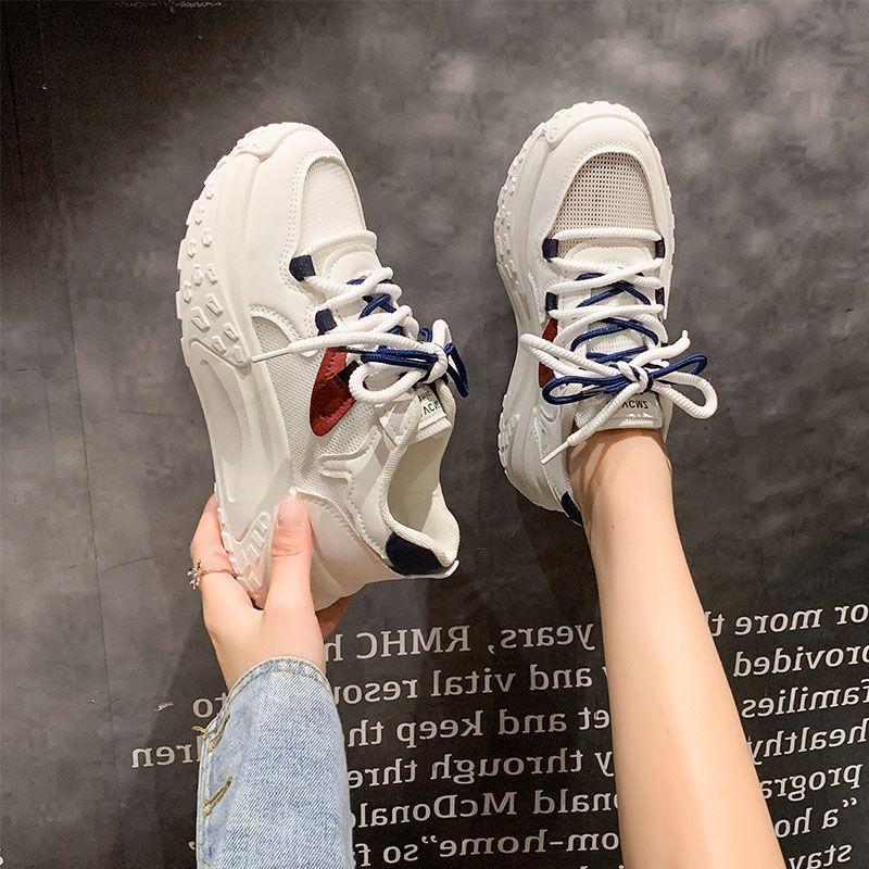 Lightweight shoes shock-absorbing running soft-soled sneakers for women's new spring versatile thick-soled mesh dad shoes for women