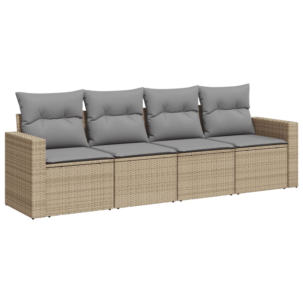Vidaxl 4-Cz. Garden Furniture Set With Cushions, Beige, Poly Rattan