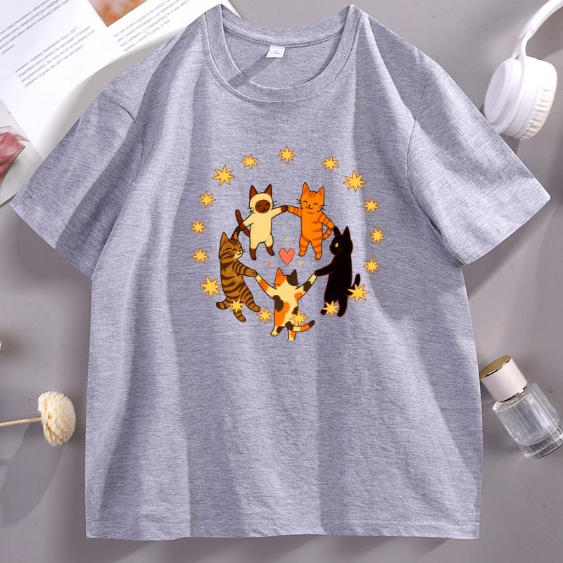 Dancing Cats TShirt Vintage Cat Lover Mom T Shirt Print Short Sleeve TShirts Casual Streetwear Summer Y2k Clothes Tops