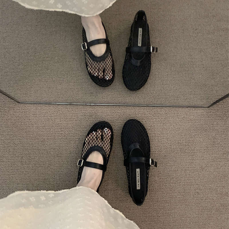 Ballet Shoes  Flat Shoes Hollow Mary Jane Single Shoes Fishing Net Shoes Summer New Sandals  Mesh Shoes
