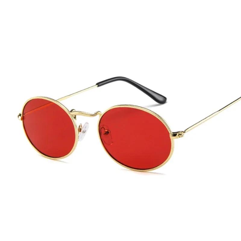 Vintage Black Oval Sunglasses Woman Small Frame Design Sun Glasses For Woman Alloy Red Pink Mirror Outdoor Sun Glasses