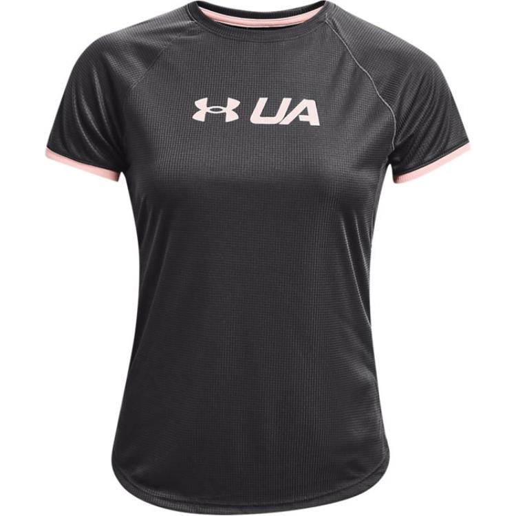 

Under Armour Футболка Stride Graphic Letter Logo Running, легкая, дышащая, с коротким рукавом, реглан, женская, серая 1361376-010 M