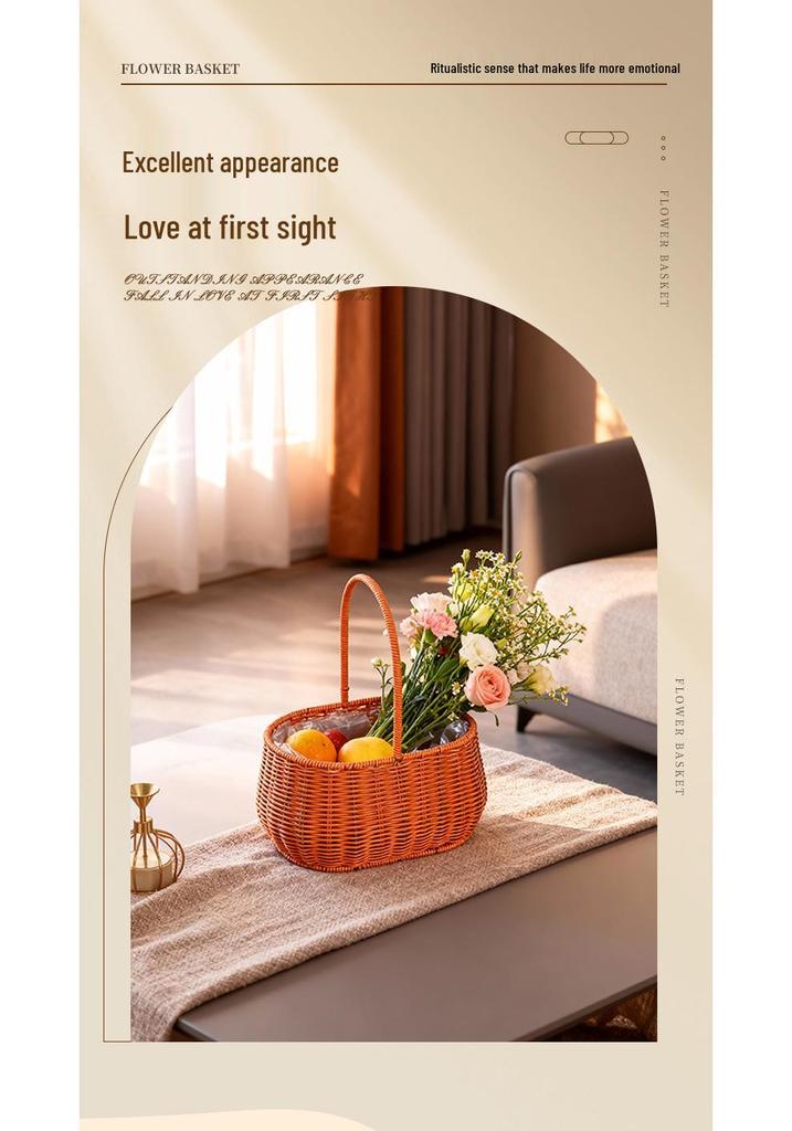 Handheld Woven Rattan Flower and Fruit Basket - Perfect for Shops, Children's Day, Souvenirs, or Postpartum Gifts