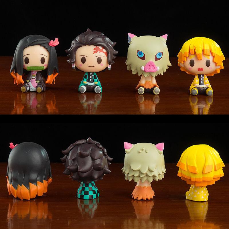4Pcs/Set Demon Slayer Kamado Tanjirou Nezuko Figure Toys Q Version Kimetsu No Yaiba Agatsuma Zenitsu Action Figurine Model Dolls
