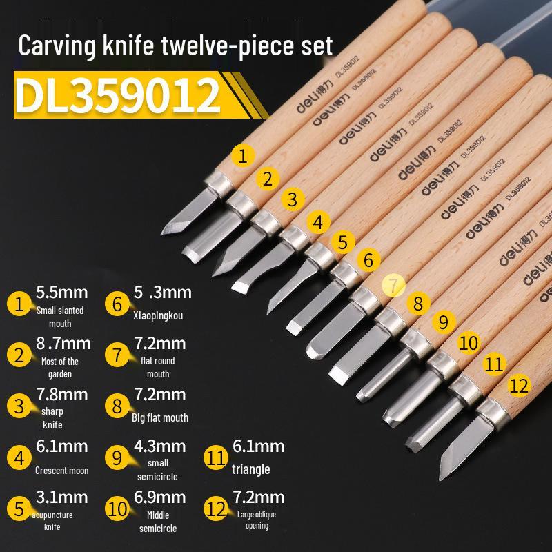 Handcrafted Woodworking Carving Knife Set - Complete Wood & Root Carving, Seal Engraving, Rubber Stamp Tools with Wooden Handles