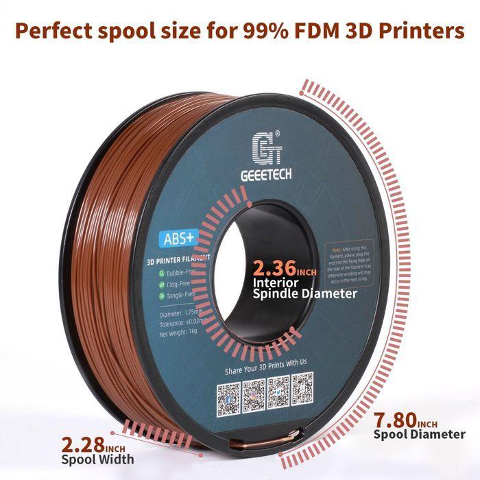 Filament 3D ABS+ - GEEETECH - 1,75mm - 1kg - Couleur marron - Thermoplastique durable