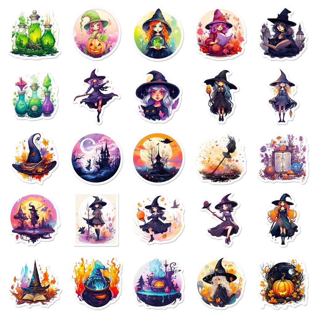 50 Halloween Magic Witch Doodle Cartoon Stickers Luggage Tablet Decorative Stickers