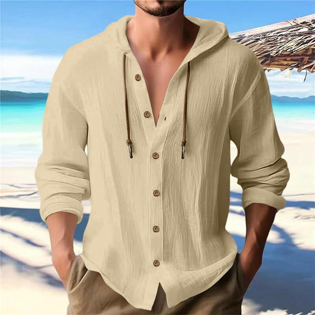 Men's Summer New Loose Print Long Sleeve Shirt Cardigan Beach Shirt