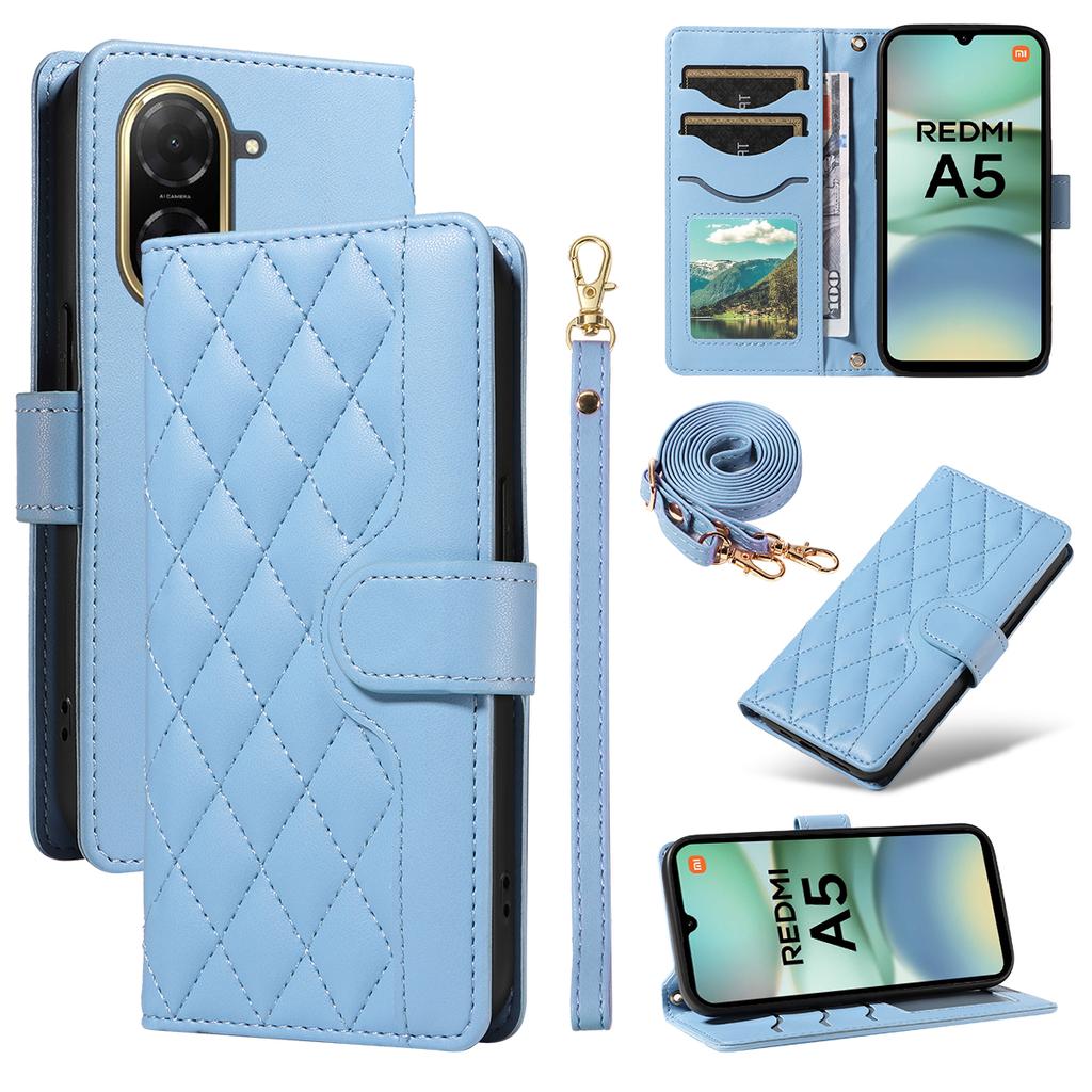 For Xiaomi Redmi A5 NFC (173.45*79.35*8.45mm) Wallet Case Rhombus Leather Phone Cover with Strap