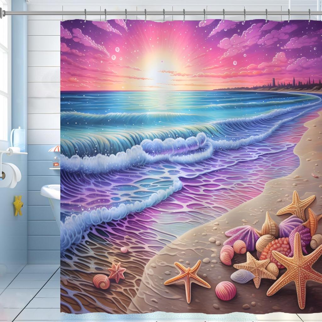 Cute Sea Turtle Shower Curtain Ocean Octopus Fish Shower Curtain for Bathroom Waterproof Fabric Bathroom Curtain with 12 Hooks