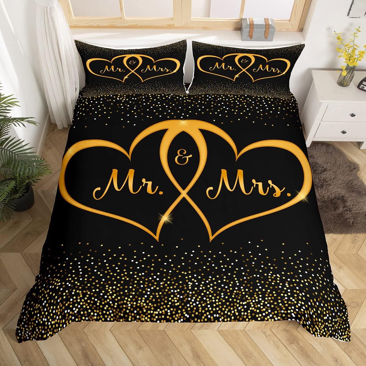 

Comforter Mrs Mr Romance Comforter Microfiber White Bedding Set For Boys Girls Teens Adults Wedding Valentine Day Decor Comforter (quilt)-EU Single(135*200cm)3pcs