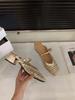 Golden woven mesh bag head half slippers women's shoes outer wear 2025 summer medium and high heel Mary Jane half tray single shoes